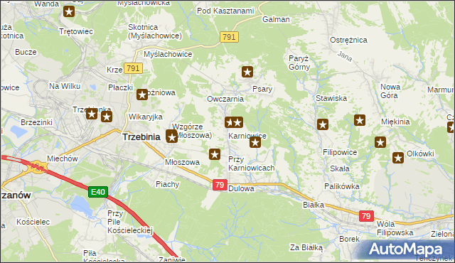 mapa Karniowice gmina Trzebinia, Karniowice gmina Trzebinia na mapie Targeo