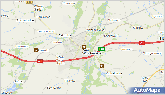 mapa Kąty Wrocławskie, Kąty Wrocławskie na mapie Targeo