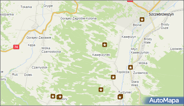 mapa Kawęczynek gmina Szczebrzeszyn, Kawęczynek gmina Szczebrzeszyn na mapie Targeo