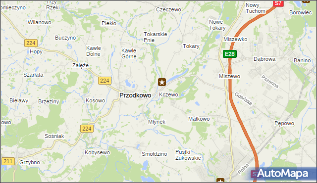 mapa Kczewo gmina Przodkowo, Kczewo gmina Przodkowo na mapie Targeo