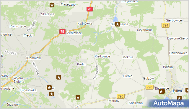 mapa Kiełkowice, Kiełkowice na mapie Targeo