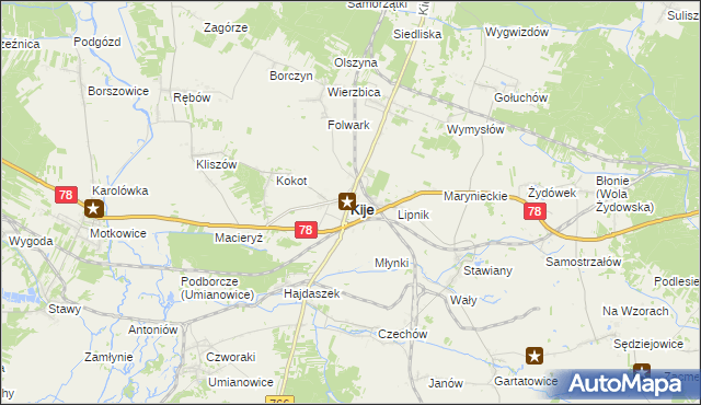 mapa Kije powiat pińczowski, Kije powiat pińczowski na mapie Targeo
