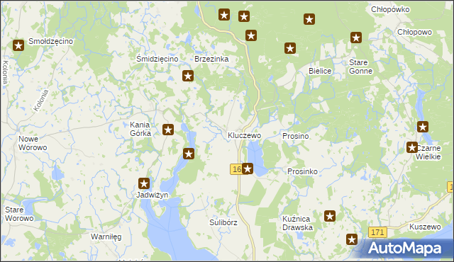 mapa Kluczewo gmina Czaplinek, Kluczewo gmina Czaplinek na mapie Targeo