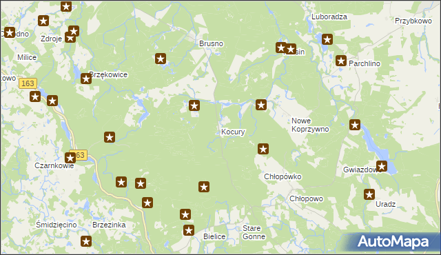 mapa Kocury gmina Połczyn-Zdrój, Kocury gmina Połczyn-Zdrój na mapie Targeo
