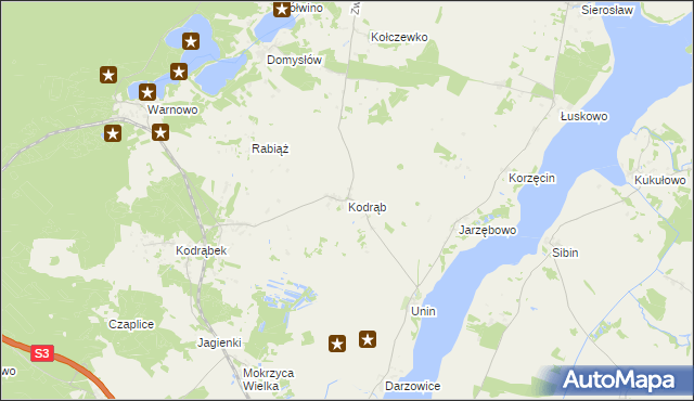 mapa Kodrąb gmina Wolin, Kodrąb gmina Wolin na mapie Targeo