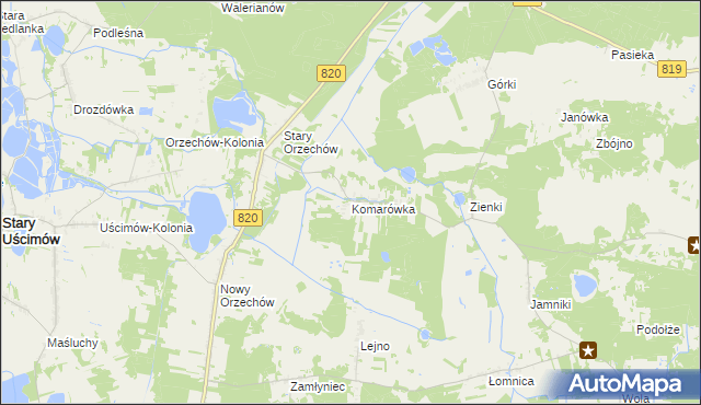 mapa Komarówka gmina Sosnowica, Komarówka gmina Sosnowica na mapie Targeo