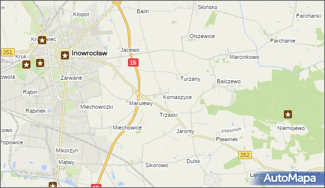 mapa Komaszyce gmina Inowrocław, Komaszyce gmina Inowrocław na mapie Targeo