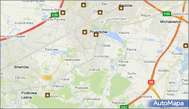 mapa Komorów gmina Michałowice, Komorów gmina Michałowice na mapie Targeo