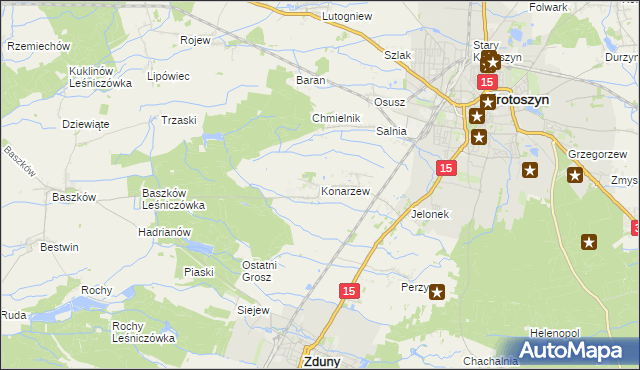 mapa Konarzew gmina Zduny, Konarzew gmina Zduny na mapie Targeo