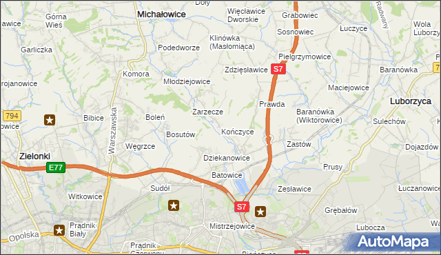 mapa Kończyce gmina Michałowice, Kończyce gmina Michałowice na mapie Targeo
