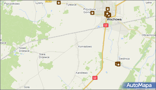 mapa Konradowo gmina Wschowa, Konradowo gmina Wschowa na mapie Targeo