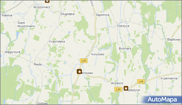mapa Korytowo gmina Maszewo, Korytowo gmina Maszewo na mapie Targeo
