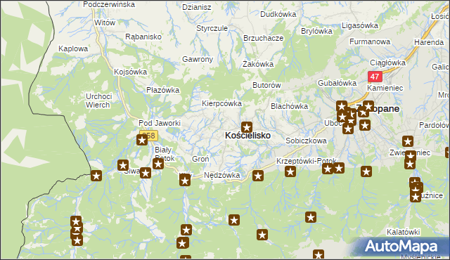 mapa Kościelisko, Kościelisko na mapie Targeo