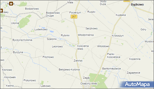 mapa Kościelna Wieś gmina Osięciny, Kościelna Wieś gmina Osięciny na mapie Targeo