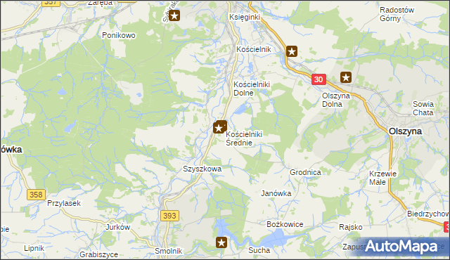mapa Kościelniki Średnie, Kościelniki Średnie na mapie Targeo
