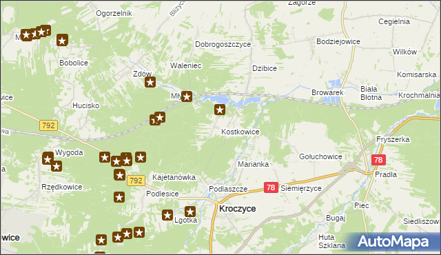 mapa Kostkowice gmina Kroczyce, Kostkowice gmina Kroczyce na mapie Targeo