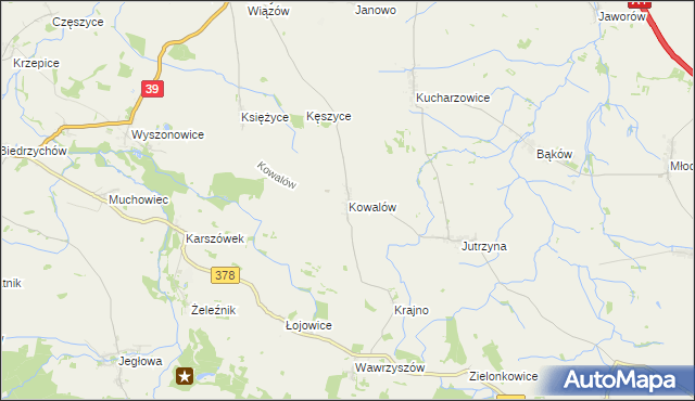 mapa Kowalów gmina Wiązów, Kowalów gmina Wiązów na mapie Targeo