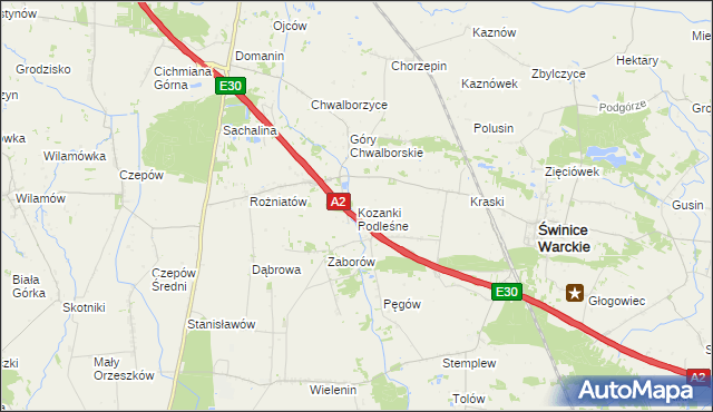 mapa Kozanki Podleśne, Kozanki Podleśne na mapie Targeo