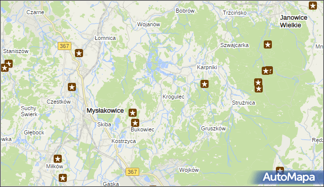 mapa Krogulec gmina Mysłakowice, Krogulec gmina Mysłakowice na mapie Targeo