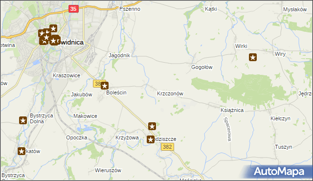mapa Krzczonów gmina Świdnica, Krzczonów gmina Świdnica na mapie Targeo