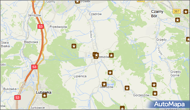 mapa Krzeszów gmina Kamienna Góra, Krzeszów gmina Kamienna Góra na mapie Targeo