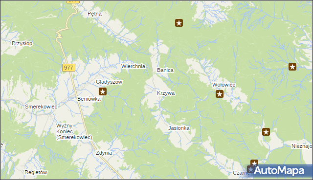 mapa Krzywa gmina Sękowa, Krzywa gmina Sękowa na mapie Targeo