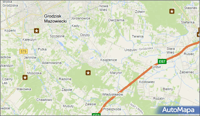 mapa Książenice gmina Grodzisk Mazowiecki, Książenice gmina Grodzisk Mazowiecki na mapie Targeo