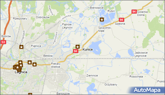 mapa Kunice powiat legnicki, Kunice powiat legnicki na mapie Targeo