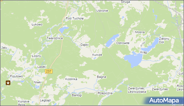 mapa Kurcze gmina Czersk, Kurcze gmina Czersk na mapie Targeo