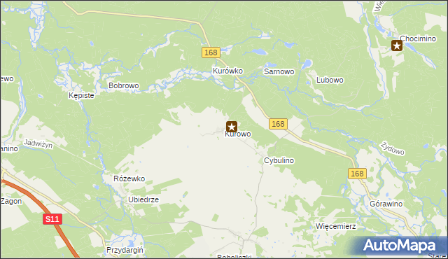 mapa Kurowo gmina Bobolice, Kurowo gmina Bobolice na mapie Targeo