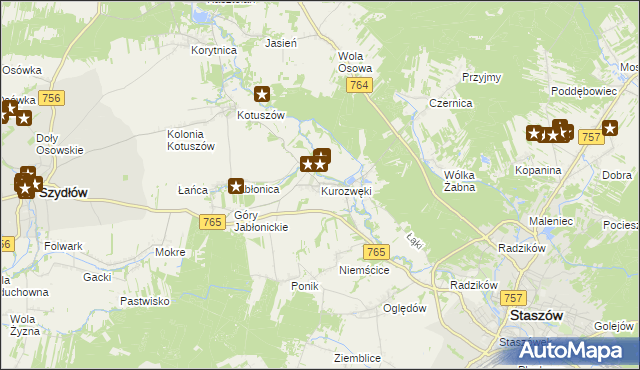 mapa Kurozwęki, Kurozwęki na mapie Targeo
