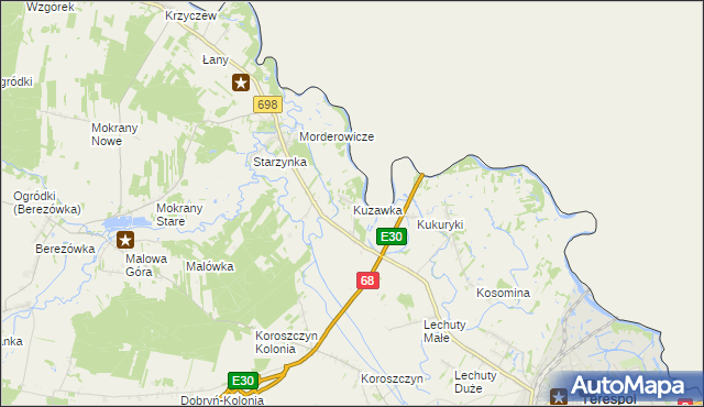 mapa Kuzawka gmina Terespol, Kuzawka gmina Terespol na mapie Targeo