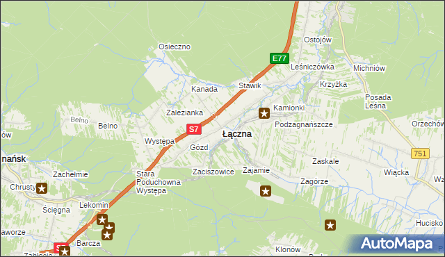 mapa Łączna powiat skarżyski, Łączna powiat skarżyski na mapie Targeo