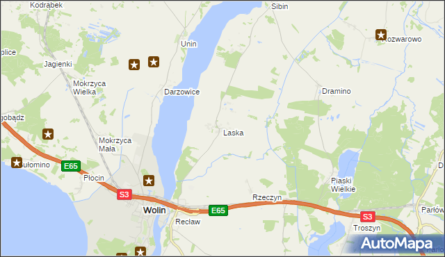 mapa Laska gmina Wolin, Laska gmina Wolin na mapie Targeo