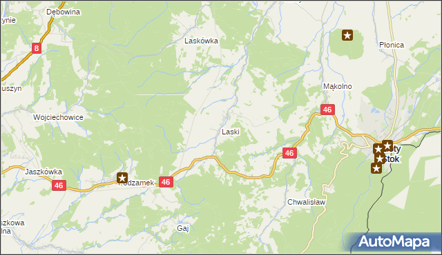 mapa Laski gmina Złoty Stok, Laski gmina Złoty Stok na mapie Targeo