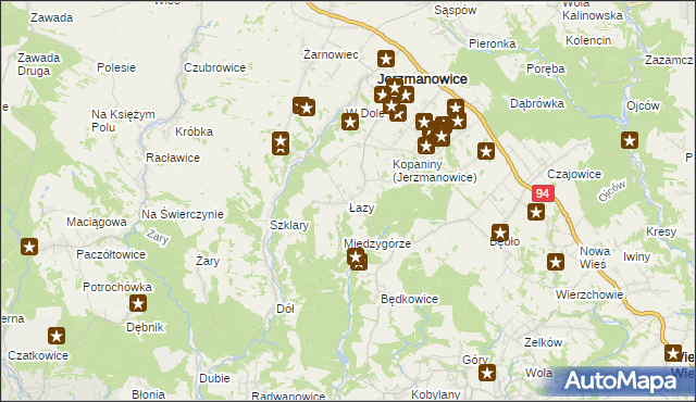 mapa Łazy gmina Jerzmanowice-Przeginia, Łazy gmina Jerzmanowice-Przeginia na mapie Targeo