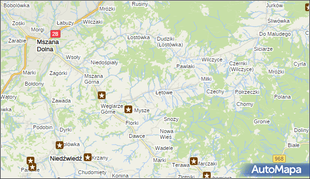 mapa Łętowe, Łętowe na mapie Targeo