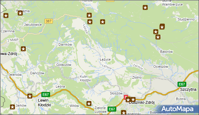 mapa Łężyce gmina Szczytna, Łężyce gmina Szczytna na mapie Targeo