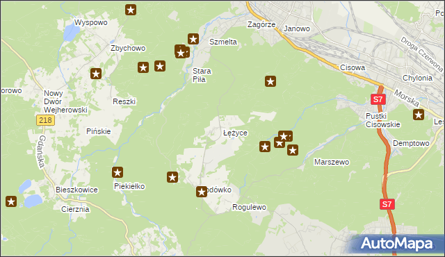 mapa Łężyce gmina Wejherowo, Łężyce gmina Wejherowo na mapie Targeo
