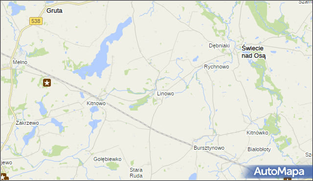 mapa Linowo gmina Świecie nad Osą, Linowo gmina Świecie nad Osą na mapie Targeo