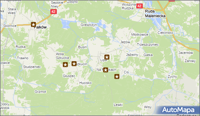 mapa Lipa gmina Ruda Maleniecka, Lipa gmina Ruda Maleniecka na mapie Targeo