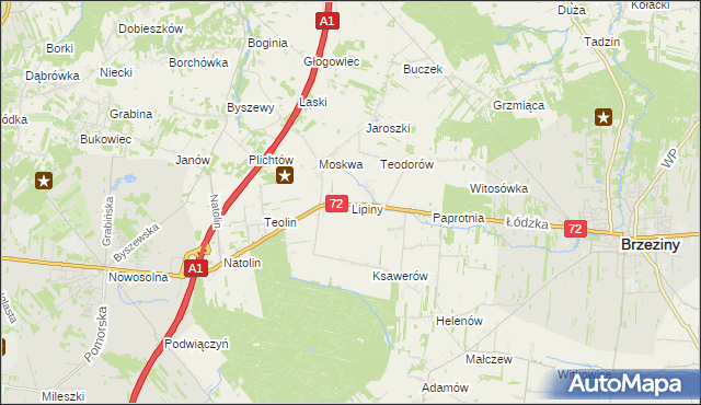 mapa Lipiny gmina Nowosolna, Lipiny gmina Nowosolna na mapie Targeo