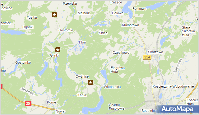 mapa Ludwikowo gmina Kościerzyna, Ludwikowo gmina Kościerzyna na mapie Targeo