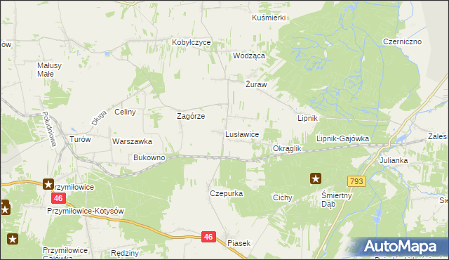 mapa Lusławice gmina Janów, Lusławice gmina Janów na mapie Targeo