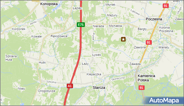 mapa Łysiec, Łysiec na mapie Targeo