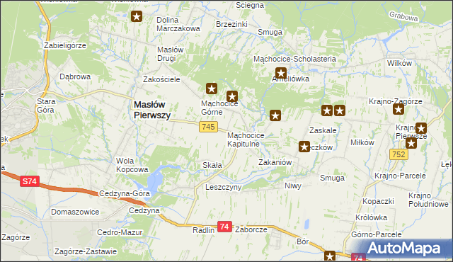 mapa Mąchocice Kapitulne, Mąchocice Kapitulne na mapie Targeo