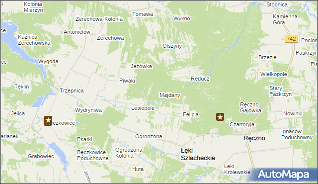 mapa Majdany gmina Łęki Szlacheckie, Majdany gmina Łęki Szlacheckie na mapie Targeo