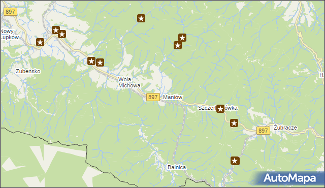 mapa Maniów gmina Komańcza, Maniów gmina Komańcza na mapie Targeo
