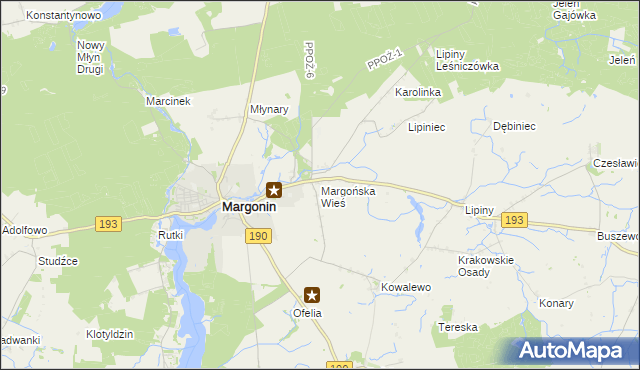 mapa Margońska Wieś, Margońska Wieś na mapie Targeo