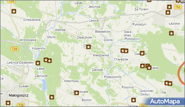 mapa Miedzianka gmina Chęciny, Miedzianka gmina Chęciny na mapie Targeo